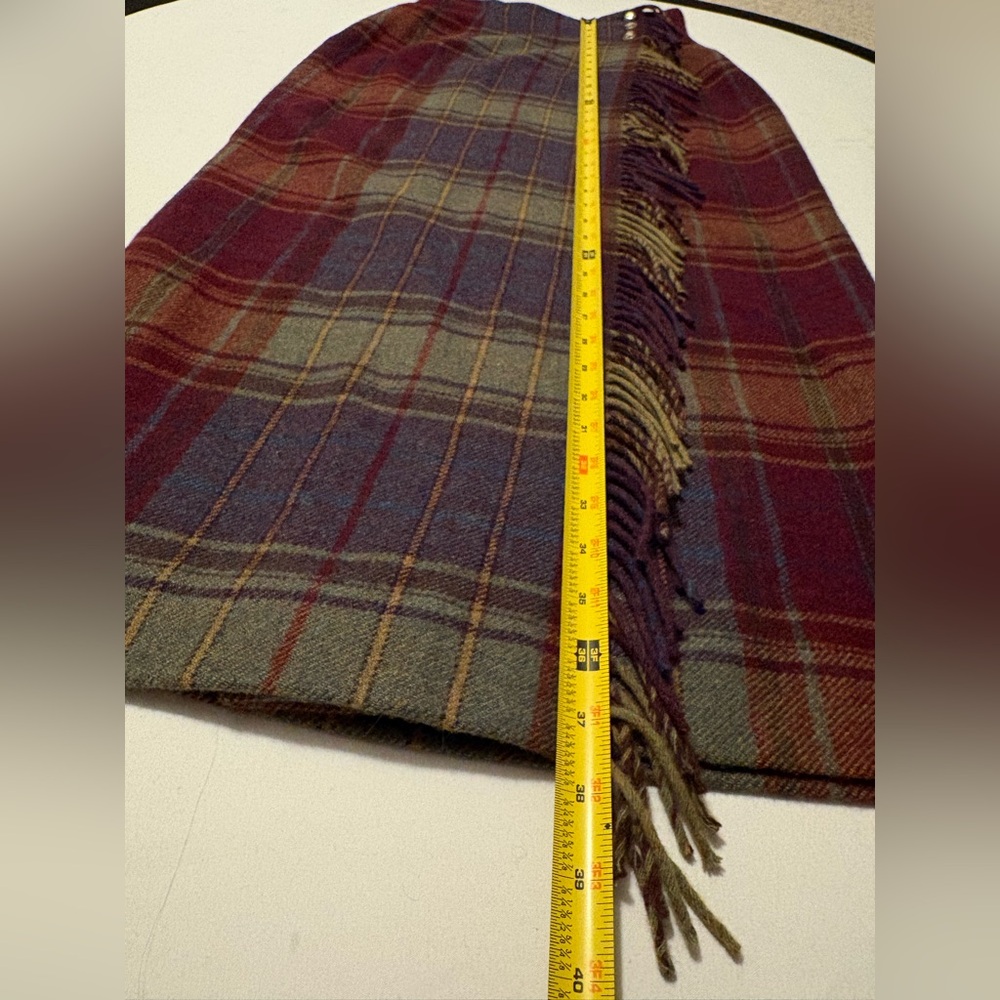 Vintage Ralph Lauren Plaid Wool Wrap Skirt Fringe Long Pencil Midi Equestrian S - Picture 8 of 12